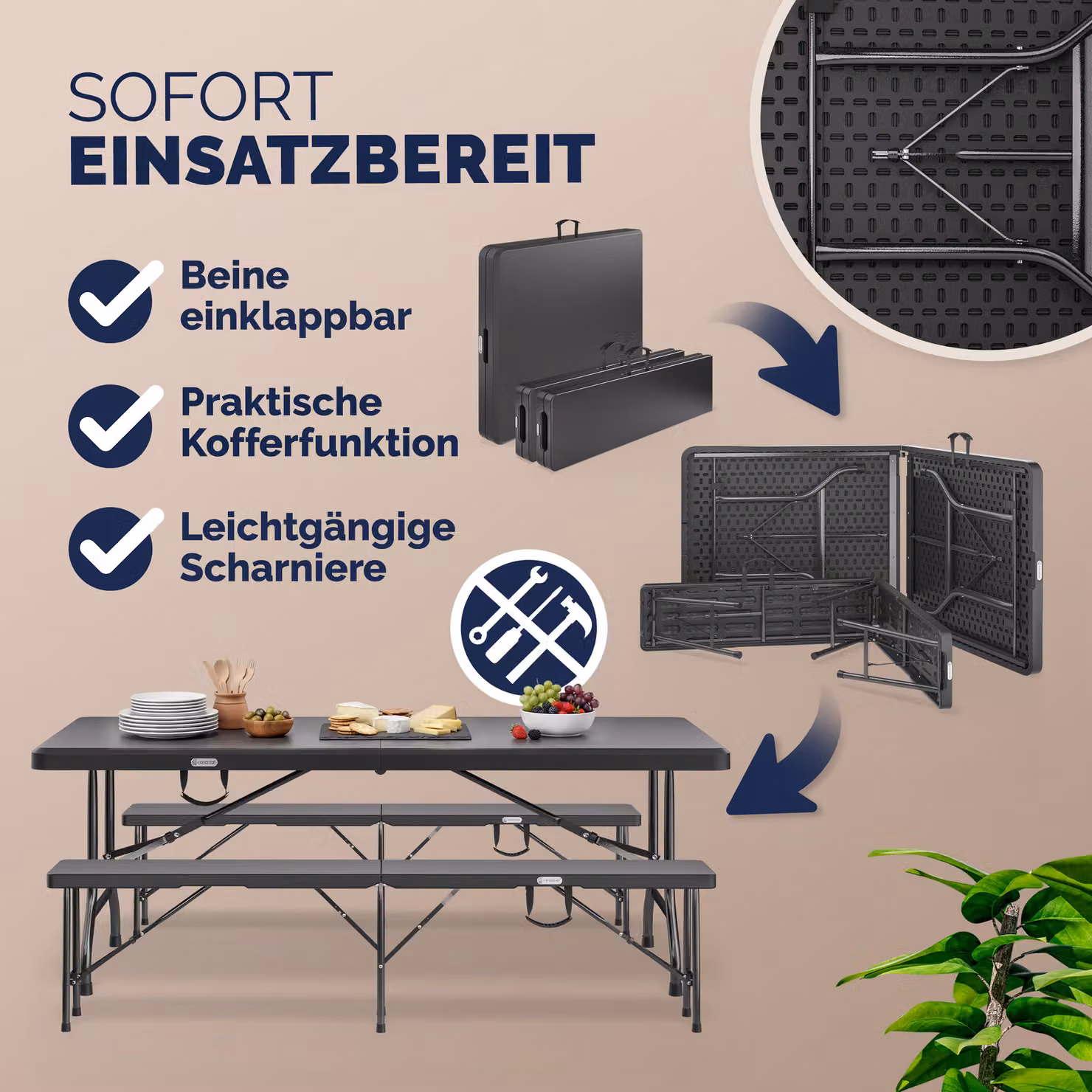 Set tenda da giardino Casaria in acciaio verniciato a polvere e plastica, colore antracite, L: 180 cm – 4