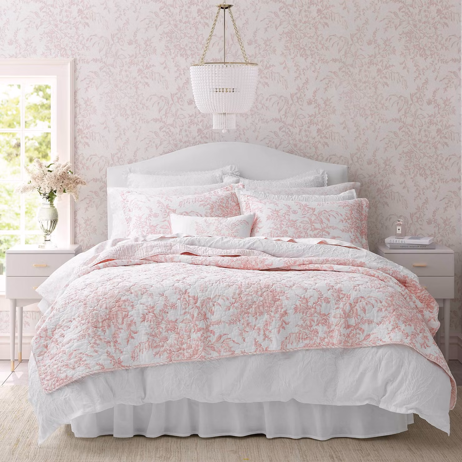 Set di lenzuola con coprimaterasso, matrimoniale, 3 pezzi, cotone, rosa, reversibile