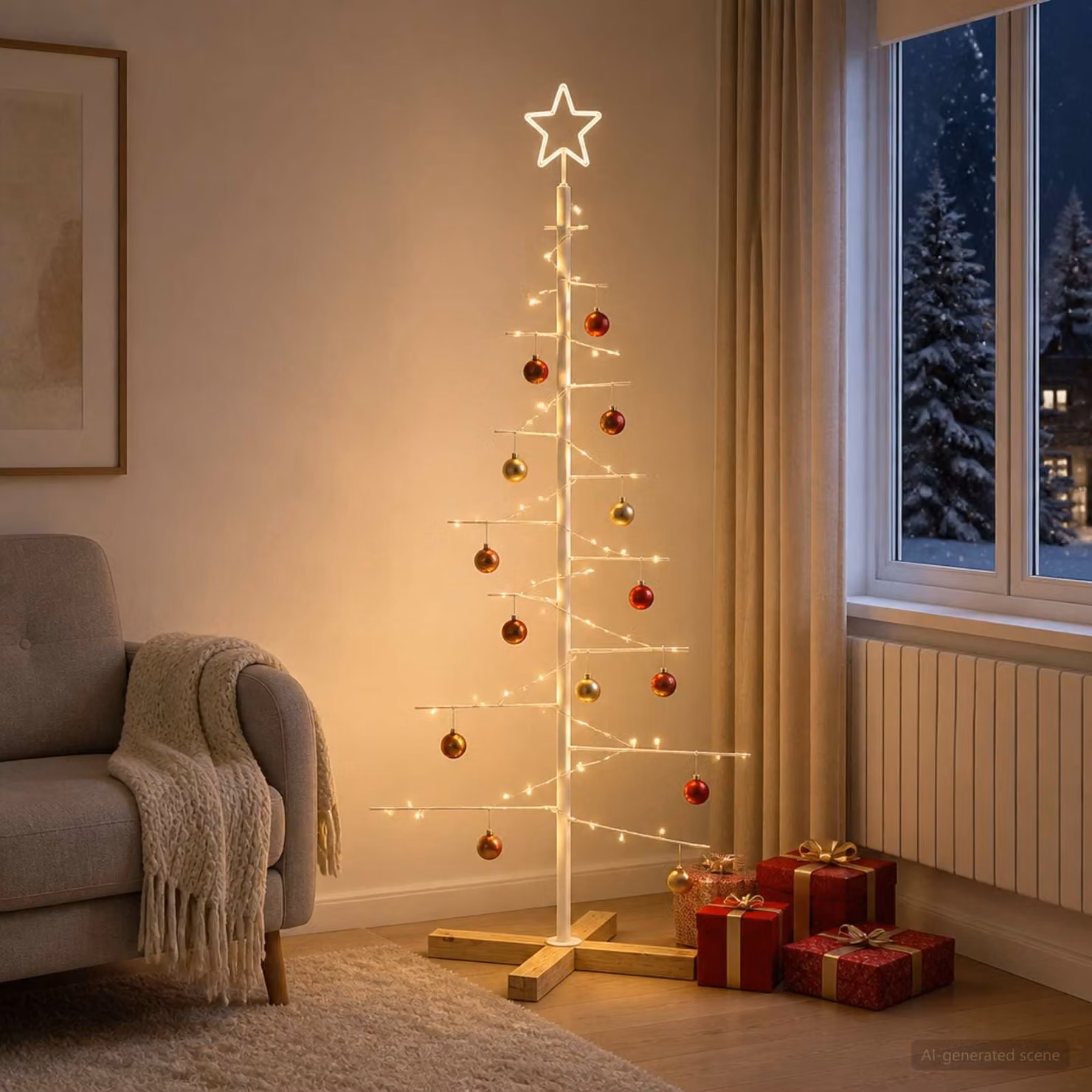 Albero di Natale moderno vidaXL KUOPIO in metallo e legno, colore bianco, Altezza: 120 cm