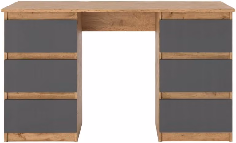 Scrivania VBChome 120x50x75 cm, impiallacciatura di rovere Wotan - Scrivania da ufficio antracite con 6 cassetti, ideale come scrivania per computer, PC, lavoro o laptop