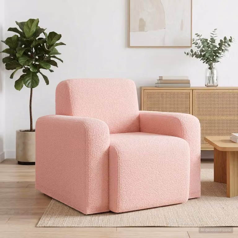 Poltrona moderna vidaXL in tessuto bouclé rosa con braccioli per soggiorno e camera da letto