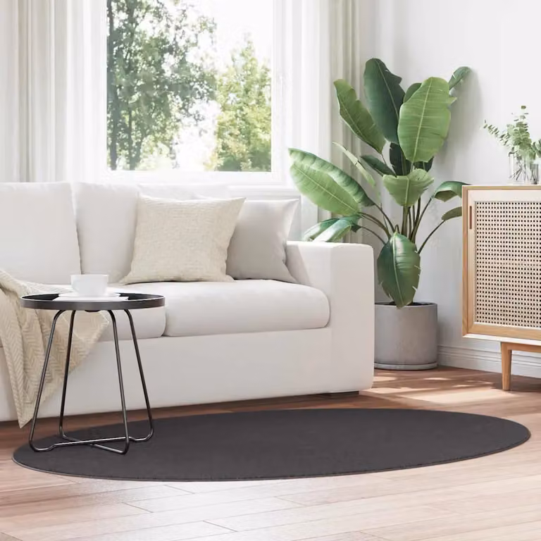 Tappeto ovale moderno vidaXL HUARTE Antracite, lavabile e antiscivolo, 120 x 170 cm, 100% poliestere