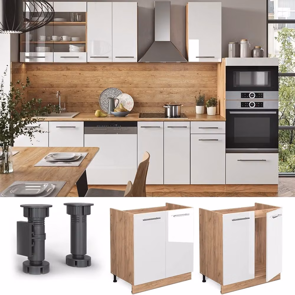 Mobile lavello cucina Fame-Line Vicco Bianco lucido e Rovere, L: 80 cm, H: 82 cm, P: 60 cm – 2