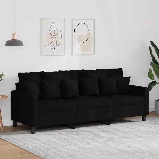 Divano a 3 Posti Nero 180 cm in Tessuto 359279