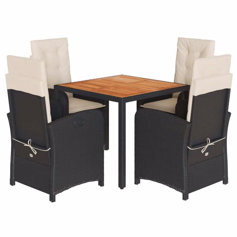 Set da Pranzo da Giardino 5 pz Nero con Cuscini in Polyrattan