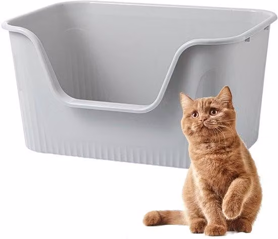 Grande trasportino per gatti in plastica senza coperchio, 55 x 40 x 26 cm, igienico, facile da pulire, grigio