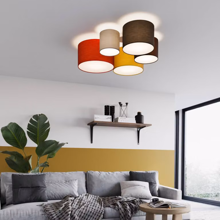 Plafoniera soffitto Laurenz Lindby, dimmerabile, Multicolore, Soggiorno / Sala da pranzo, Tessuto / Stoffa / Seta, Moderno, Plafoniera