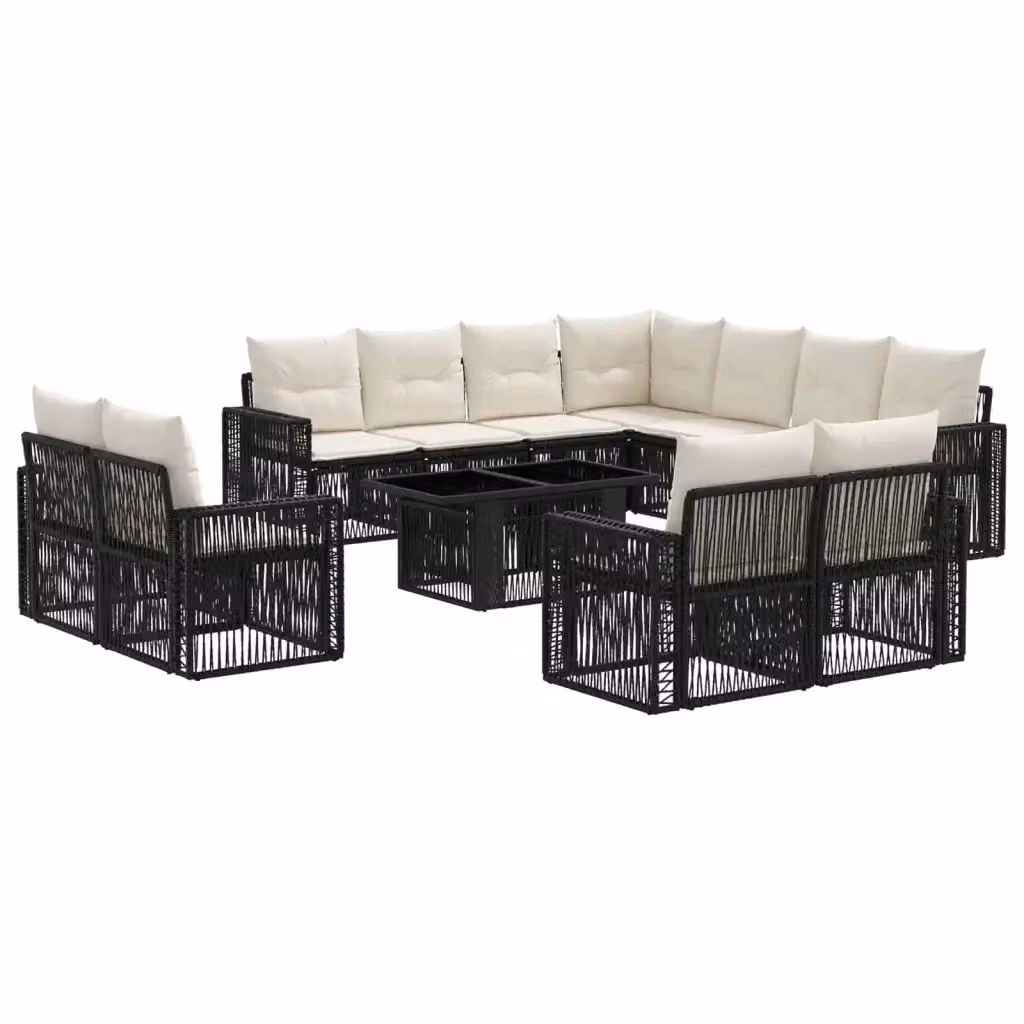 Set Divano da Giardino vidaXL a forma a U in Polyrattan con Tavolino e Cuscini, Nero e Bianco – 2