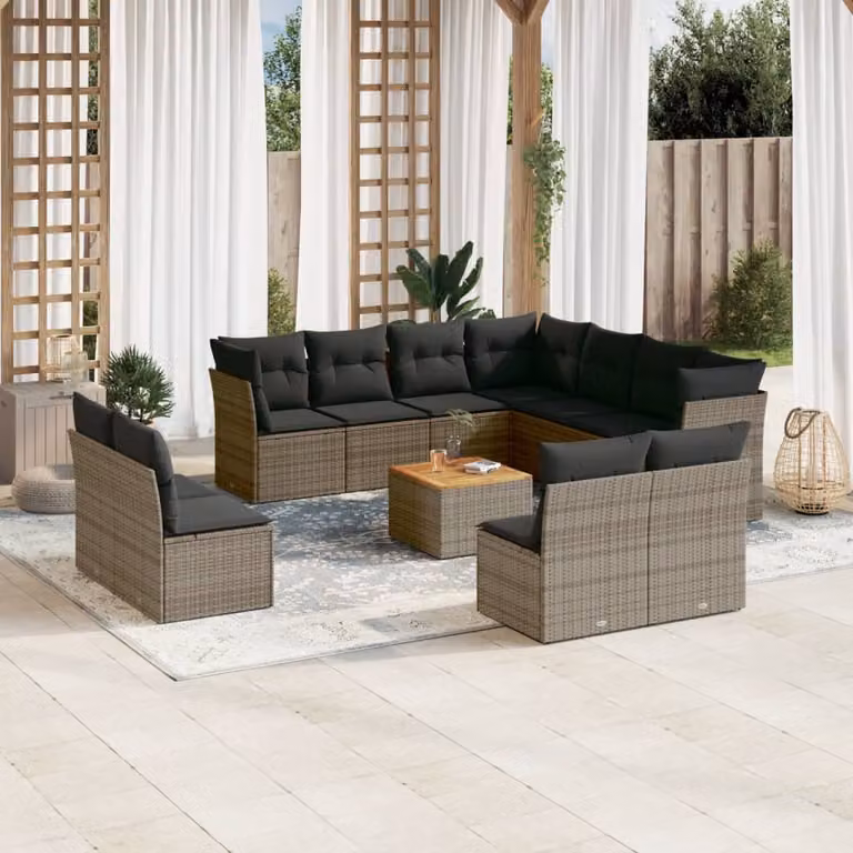 vidaXL Set di Divani da Giardino a L in Polyrattan Grigio con Cuscini e Tavolino da Caffè