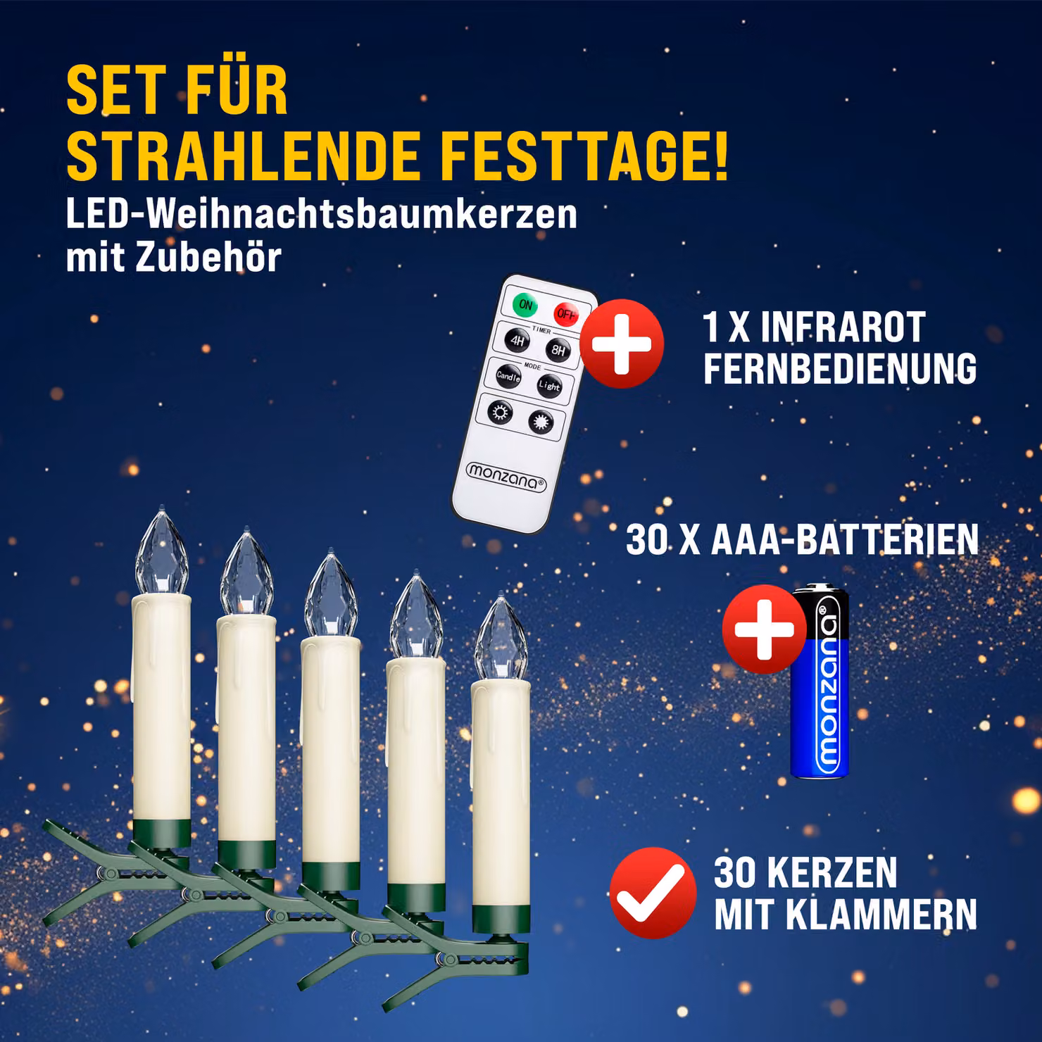 Set di 30 candele LED multicolore monzana® per albero di Natale con effetto flicker, timer e telecomando, incluse batterie – 2