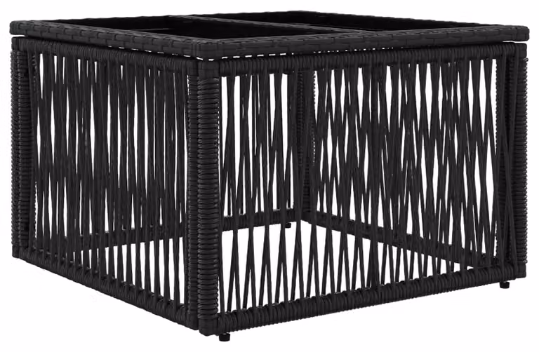 Tavolo da Giardino Nero 55 x 55 x 37 cm Rattan PE e Vetro