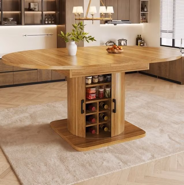 Tavolo da pranzo estensibile con vano contenitore e ripiani rimovibili 118-158x118x76 cm MDF marrone scuro