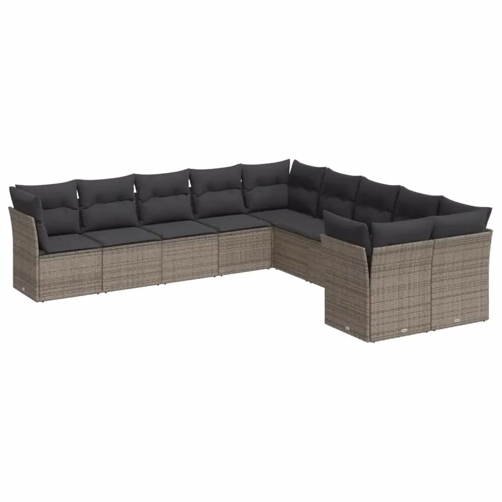 vidaXL Set Divano da Giardino 10 pz a Forma a L con Cuscini Grigio in Polyrattan e Struttura in Metallo – 2