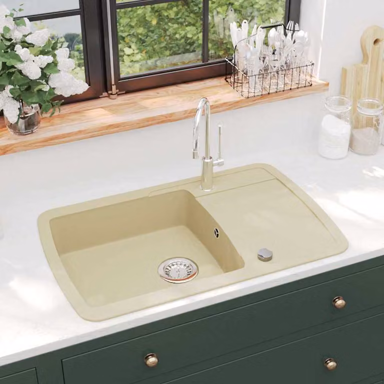 vidaXL Lavello da Cucina in Granito con Vasca Singola, Beige, L: 78 cm, P: 50 cm, H: 31 cm