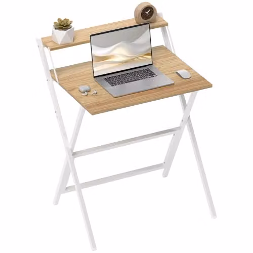 HOMCOM Scrivania pieghevole con ripiano monitor, 70 cm, Legno naturale
