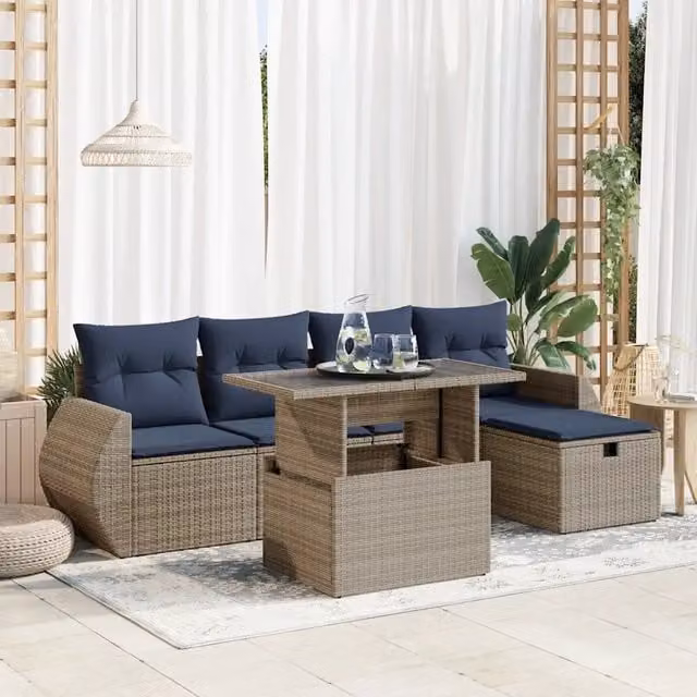 Set Divano Giardino 6 pz con Cuscini Grigio Polyrattan Acacia 3327891