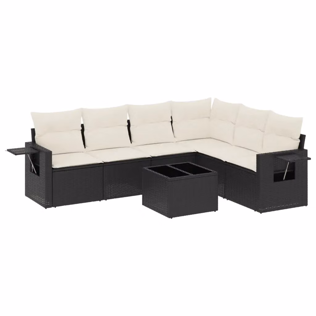 Set Divano da Giardino a L vidaXL in Polyrattan Nero con 7 Cuscini e Tavolino da Esterno – 2