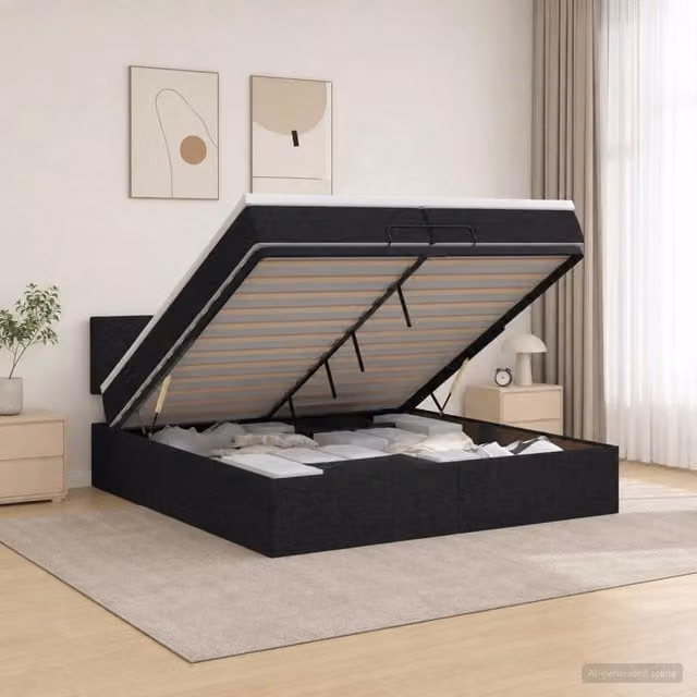 Letto Ottomano con Materasso vidaXL in Tessuto Nero con Illuminazione LED e Porta USB L/P/H: 200 x 200 x 140 cm – 1