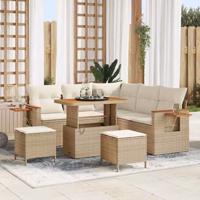 Set Divano da Giardino 9 pz 8-Numero di posti Beige e Crema 3365126