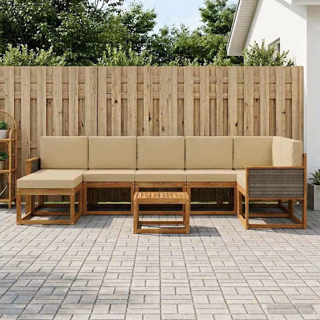 Set di divani da esterno vidaXL 8 pz in legno di acacia con cuscini beige e sabbia per giardino e terrazza