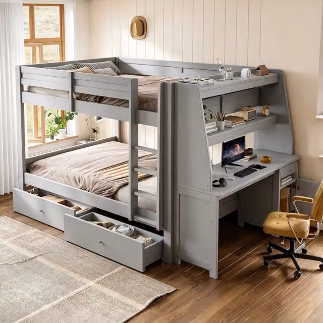 Letto a castello con scrivania e cassetti ¨C Minimal ¨C Grigio 140x200 cm