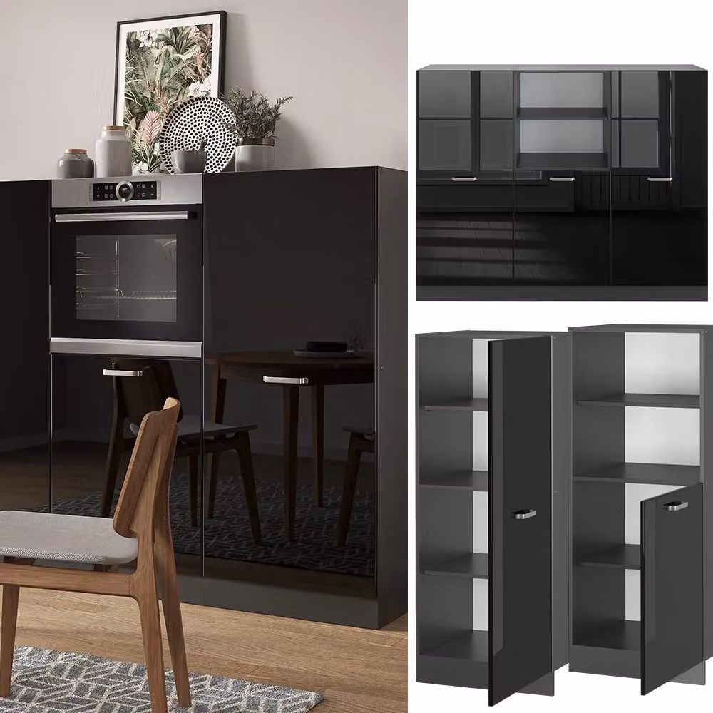 Cucina componibile moderna Vicco R-Line Nero lucido e Antracite, larghezza 180 cm, senza piano di lavoro – 2