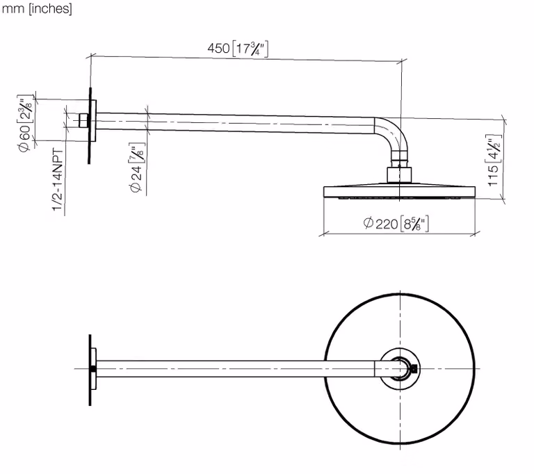 Douche de pluie Dornbracht avec fixation murale, Ø 220mm, 28649970-33, 28649970-33