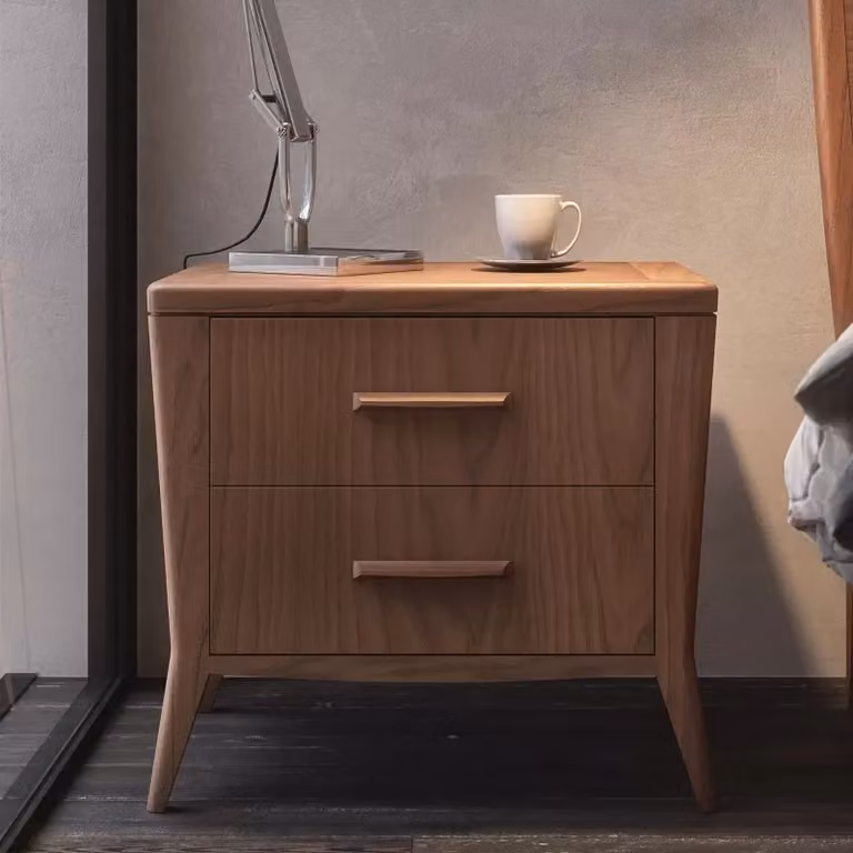Comodino sagomato con 2 cassetti soft close in legno di frassino Mobili 2G L/P/H: 58 x 40 x 53 cm