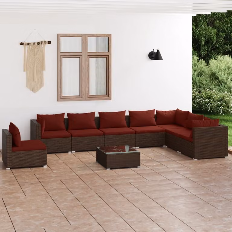 Maison Exclusive - Set da giardino da 9 pezzi con cuscini in polyrattan marrone