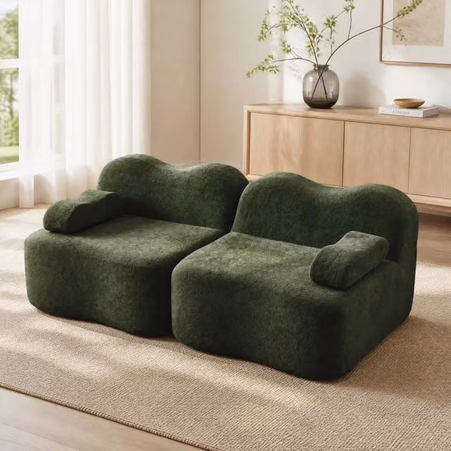 Divano modulare ULEVR 192x98x70 cm in velluto verde con seduta profonda e pouf collegabile