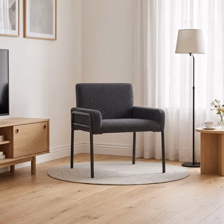Sedia d'accento moderna vidaXL in tessuto bouclé grigio con braccioli