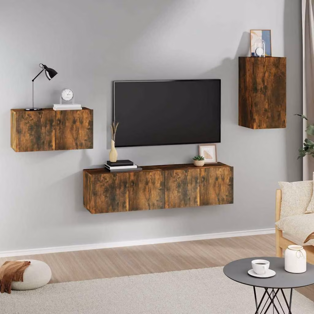 Set di mobili porta TV vidaXL 4 pezzi in legno multistrato e MDF colore marrone opaco