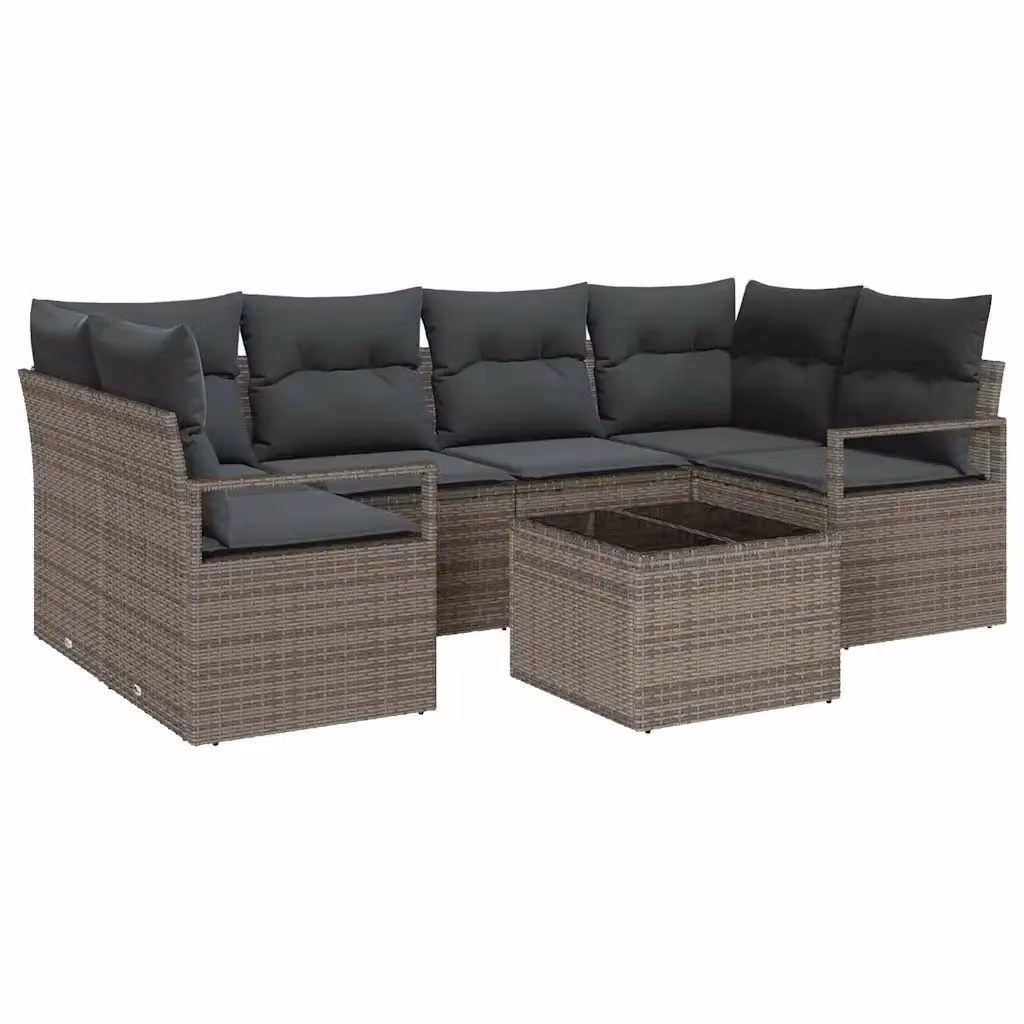 Set Divano da Giardino vidaXL 7 Pezzi a Forma di L Grigio con Tavolino in Vetro e Struttura in Acciaio – 2