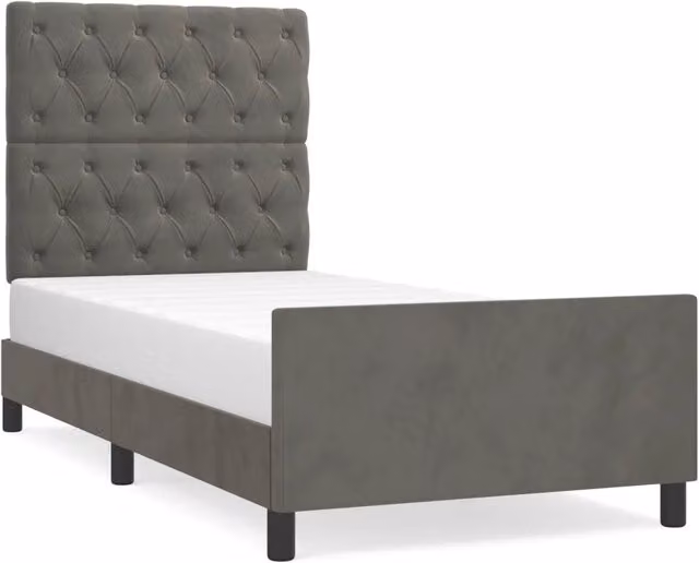 Letto singolo per adulti in velluto grigio con struttura in legno di larice L/P/H: 200 x 80 x 83 cm – 1