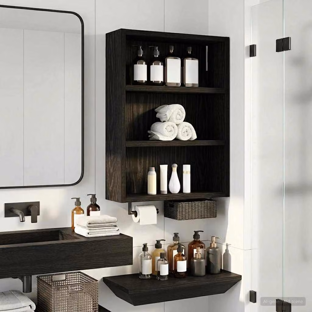 Armadio da bagno a muro moderno vidaXL in legno nero L: 40 cm, P: 10 cm, H: 50 cm