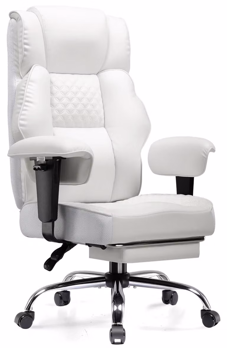 GT216 - Sedia da ufficio/da scrivania - Ergonomica - Regolabile in altezza - Girevole - Con braccioli - Con rotelle - Pelle finta - Bianca