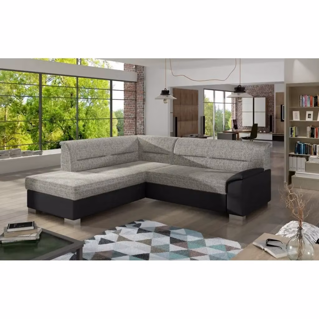 Divano ad angolo convertibile MEUBLORAMA moderno con funzione letto, anglo sinistro, grigio e nero – 2
