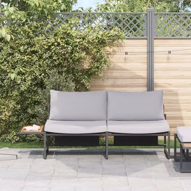 Divano da giardino moderno vidaXL in acciaio con cuscini grigio, L: 200,5 cm, P: 70 cm, H: 85,5 cm