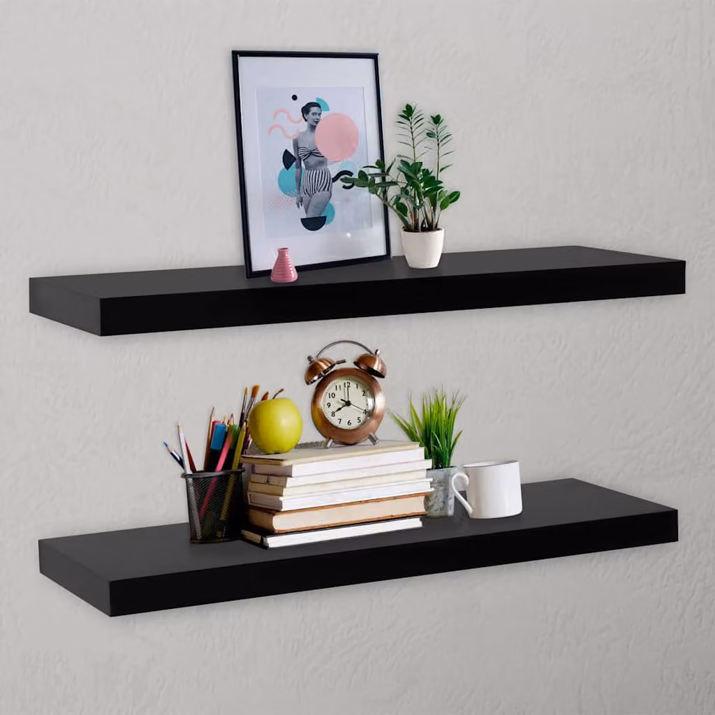 Set di 2 mensole a muro galleggianti vidaXL nere in MDF laccato L 120 cm x P 20 cm x H 3,8 cm