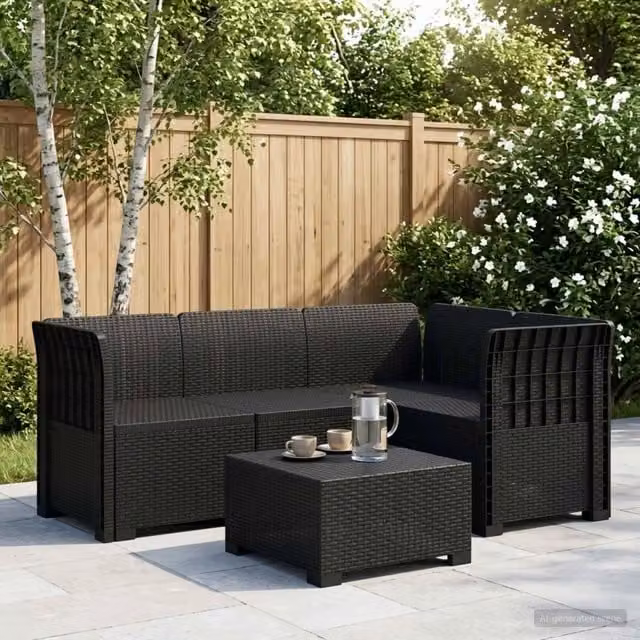 Divano da giardino angolare a L vidaXL in rattan antracite con cuscini inclusi – 1