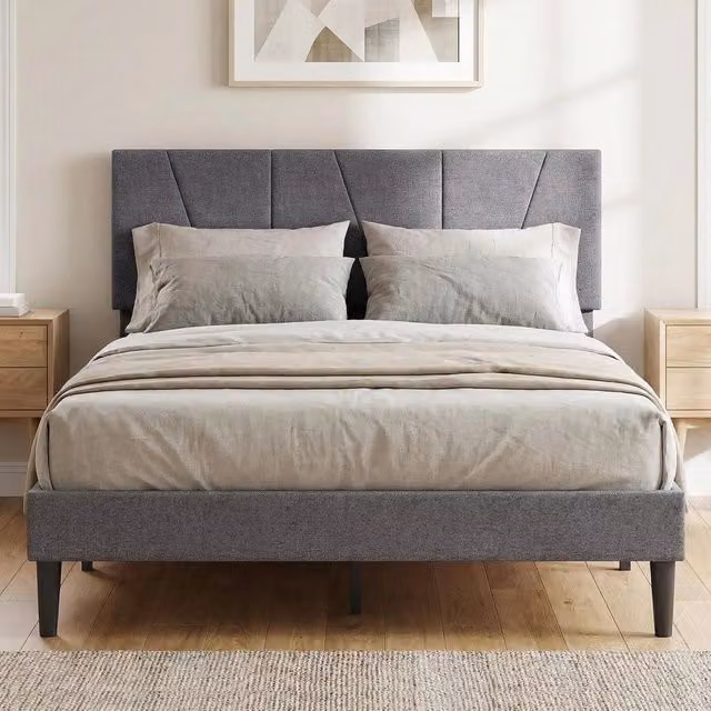 Struttura Letto Matrimoniale, Letto Piattaforma Rivestito in Lino con Testiera Regolabile in Altezza, Doghe in Legno a Supporto del Materasso, Silenzioso (200x140 cm)