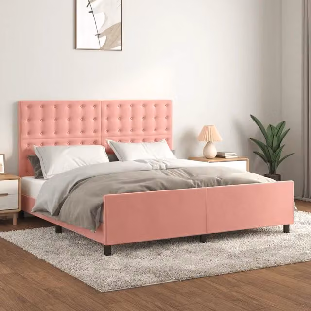 Letto con Testiera in Velluto Rosa vidaXL L/P: 160 x 200 cm – 1
