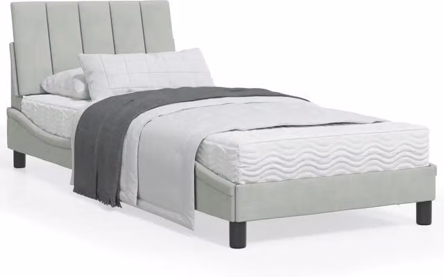 Letto con Materasso-Struttura Letto con Materasso Hanko Grigio Chiaro 90x200 cm in Velluto