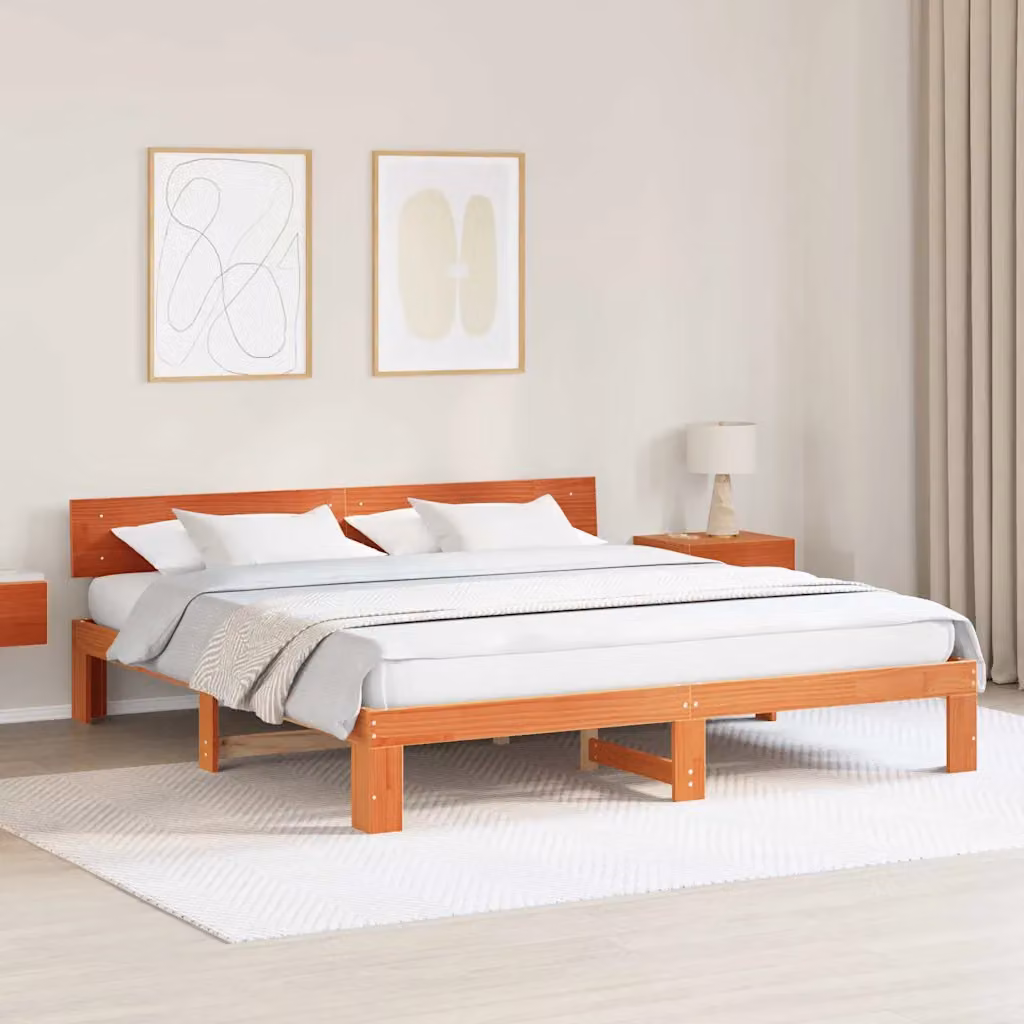 Struttura del letto moderna vidaXL in pino massello marrone cerato L/P/H: 209 x 180 x 66 cm