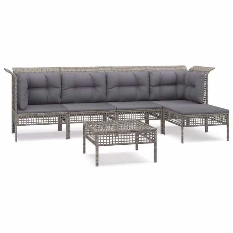 Set Divani da Giardino 6 pz con Cuscini in Polyrattan Grigio