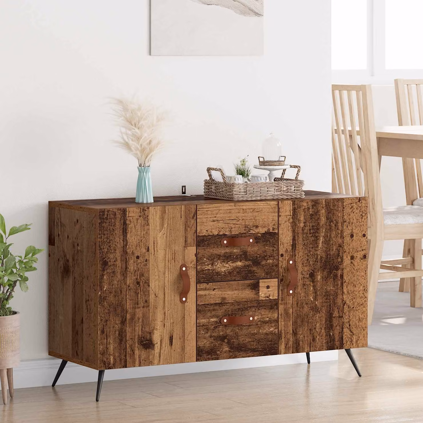 Credenza moderna vidaXL in legno ingegnerizzato e metallo, colore marrone, L 100 x P 36 x H 60 cm