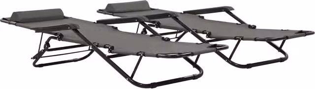 Set di 2 lettini prendisole pieghevoli con poggiagambe vidaXL in acciaio grigio e tessuto textilene resistente ai raggi UV