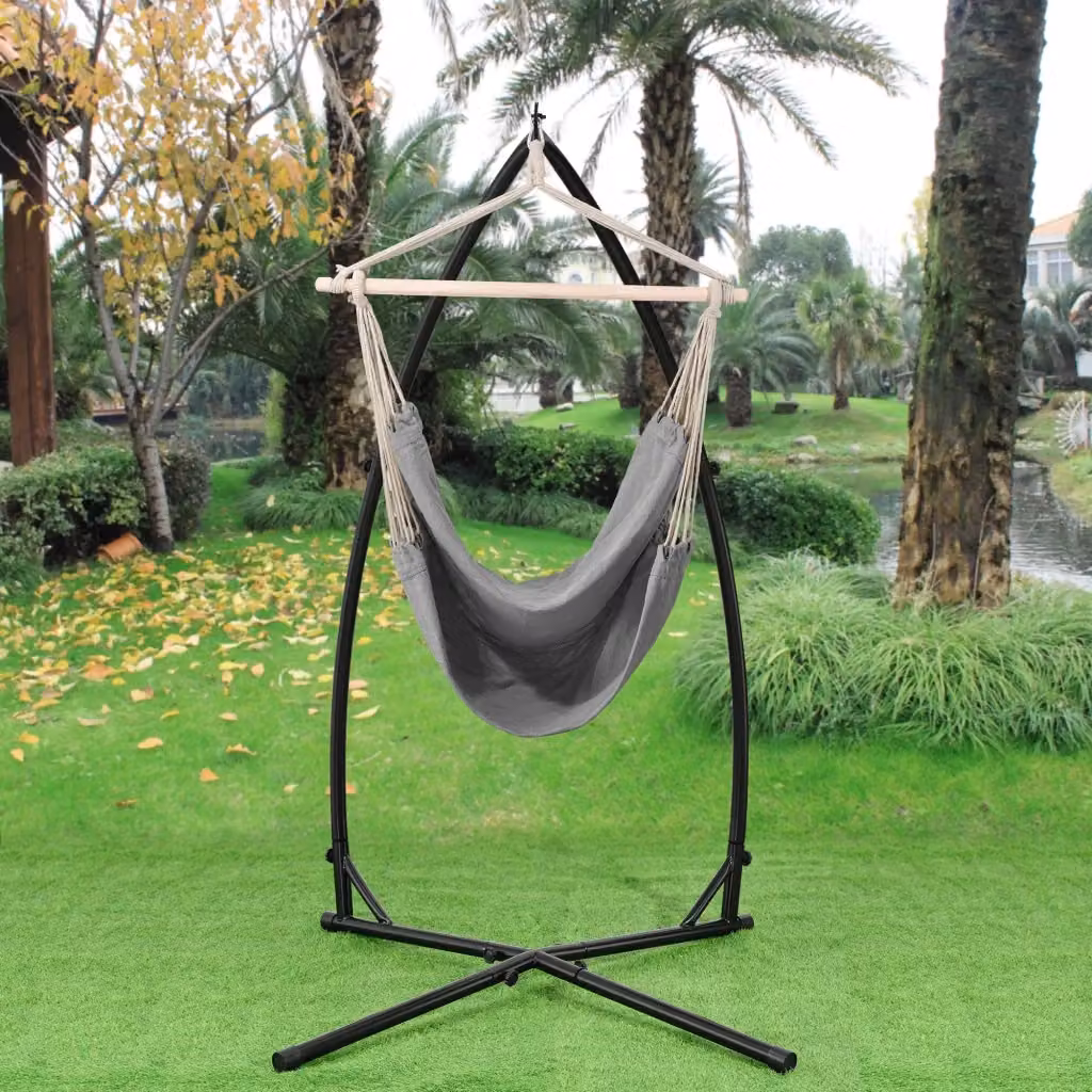 Amaca con supporto casa.pro in metallo e tessuto nero e grigio per esterno, H x L x P: 205 x 110 x 110 cm – 2