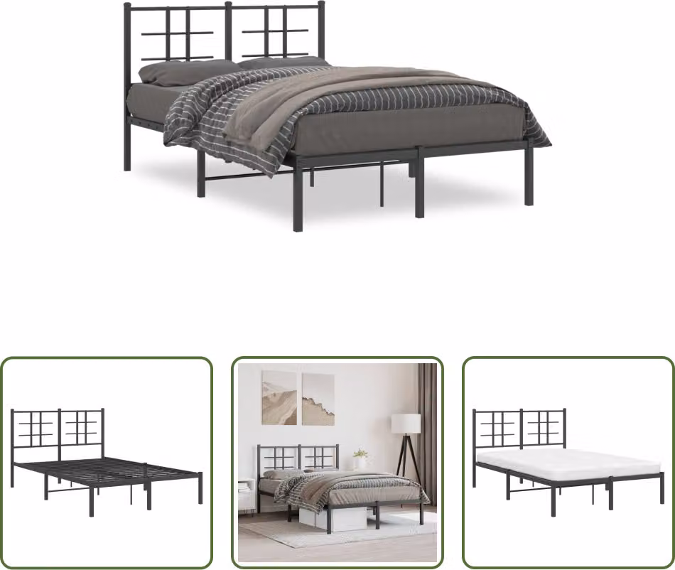 The Living Store Struttura letto con testiera in metallo nero 120x190 cm