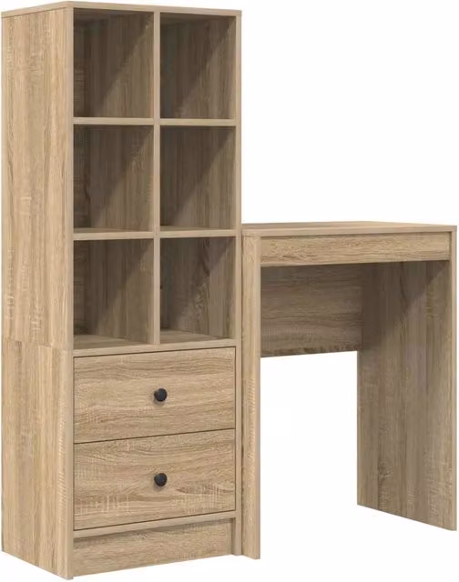 Scrivania | Tavolo da Ufficio con cassetto con lo scaffale 2 pz Rovere Sonoma
